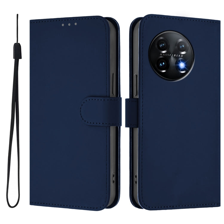 Funda de Piel con Cordón para OnePlus 11 con Tacto de Piel (Azul Marino)