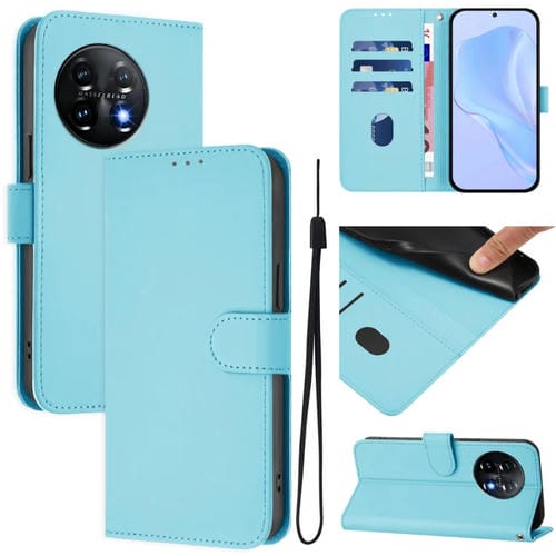 Funda de Piel con Tacto para OnePlus 11 con Cordón (Azul Cielo)
