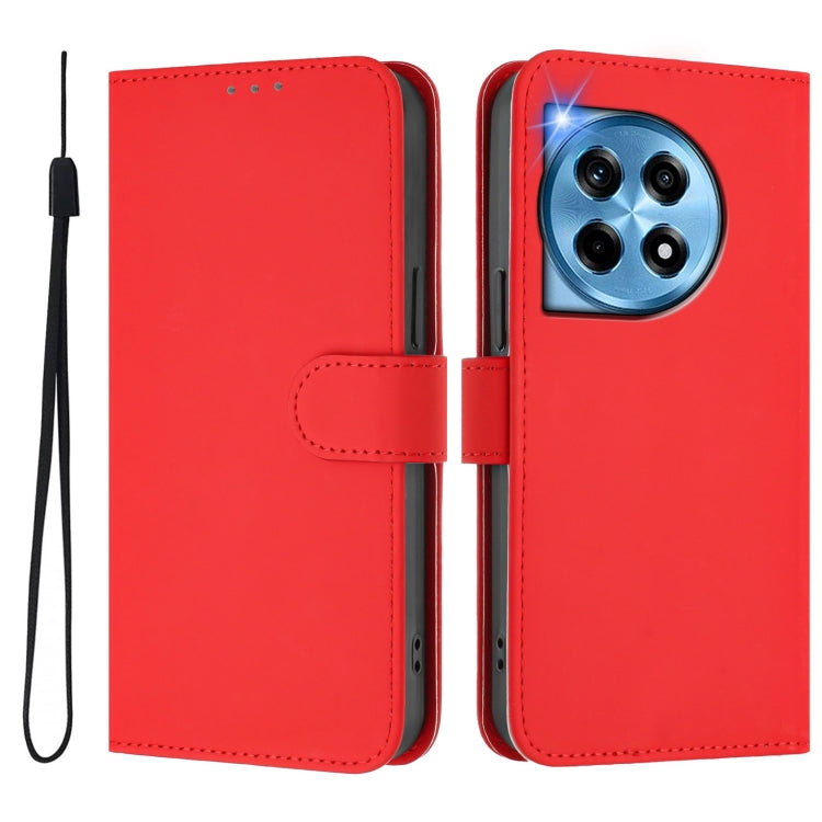 Funda de Cuero con Cordón para OnePlus 12 5G con Tacto de Piel (Rojo)