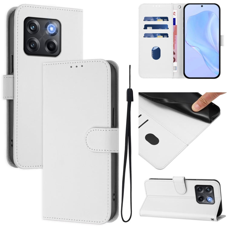 Funda de Cuero para OnePlus Ace Pro 5G con Textura de Piel y Cordón (Blanco)