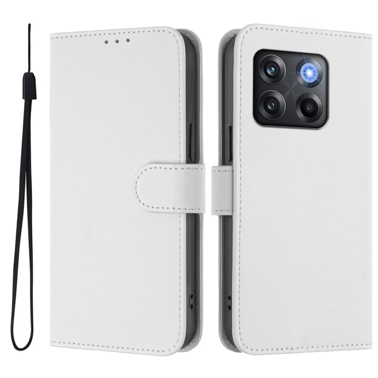Funda de Cuero para OnePlus Ace Pro 5G con Textura de Piel y Cordón (Blanco)