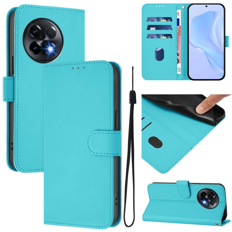 Funda de Cuero con Cordón para OnePlus 11R 5G Diseño Global Skin Feel (Azul Lago)