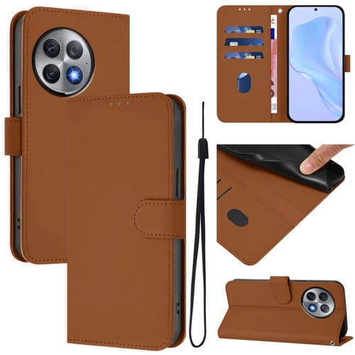Funda de Cuero para OnePlus Ace 2 Pro 5G con Textura de Piel y Cordón (Marrón)