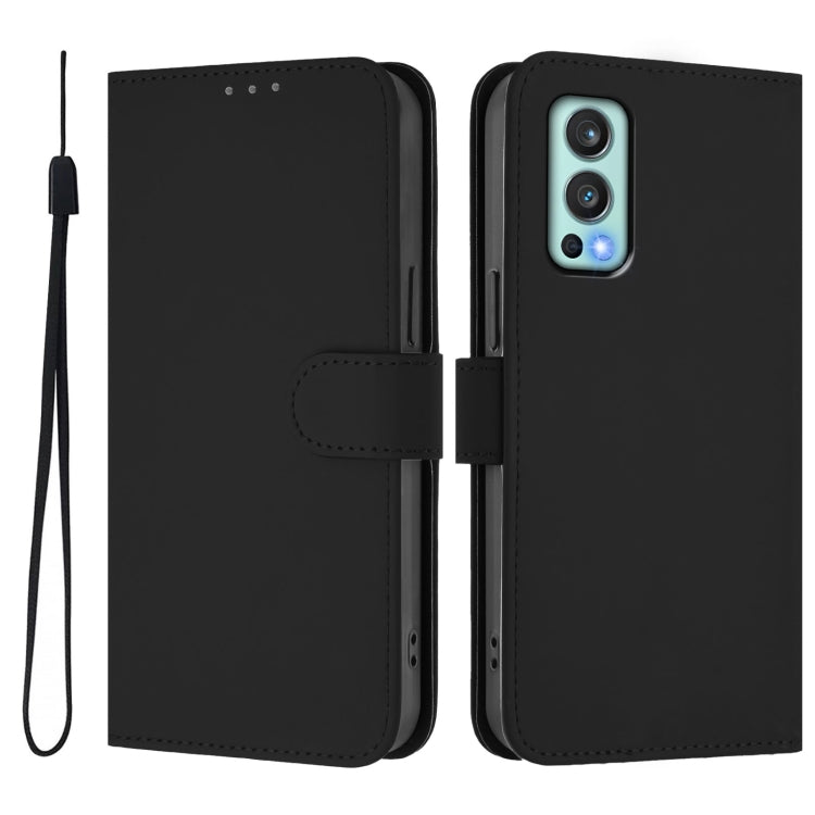 Funda de Cuero para OnePlus Nord 2 5G con Textura de Piel y Cordón (Negro)
