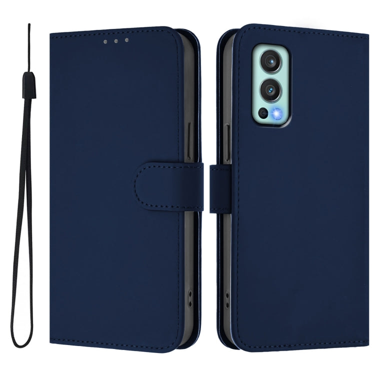 Funda de Cuero Textura Piel para OnePlus Nord 2 5G con Cordón (Azul Marino)