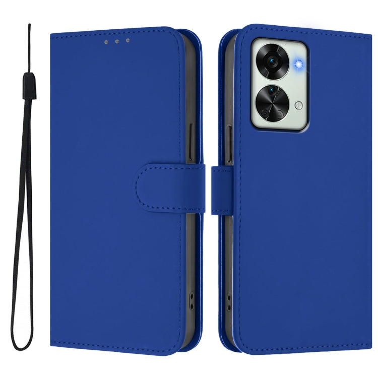 Funda de Piel para OnePlus Nord 2T con Textura Liso y Cordón (Azul Oscuro)
