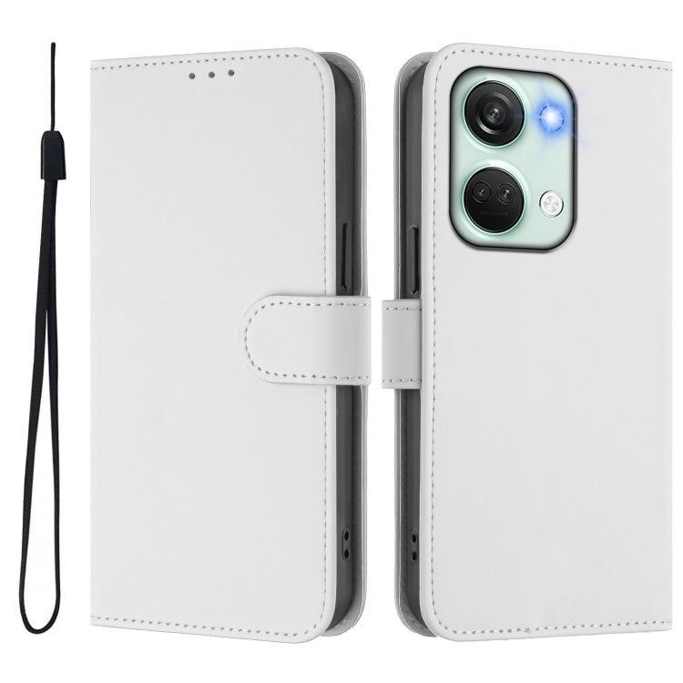 Funda de Piel Sintética con Cordón para OnePlus Nord 3 Ace 2V (Blanco)