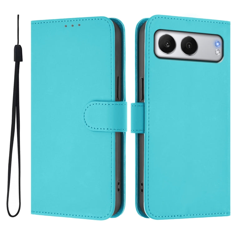 Funda de Piel para OnePlus Nord 4 5G con Textura Liso y Cordón (Azul Lago)