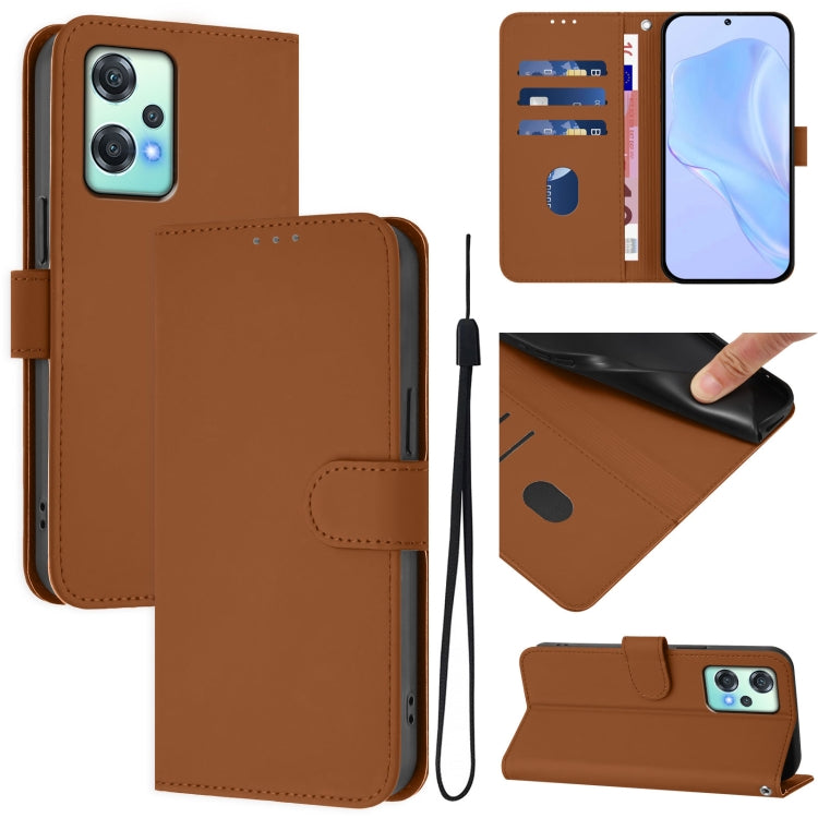 Funda Cuero Textura Piel para OnePlus Nord CE 2 Lite 5G con Cordón (Marrón)
