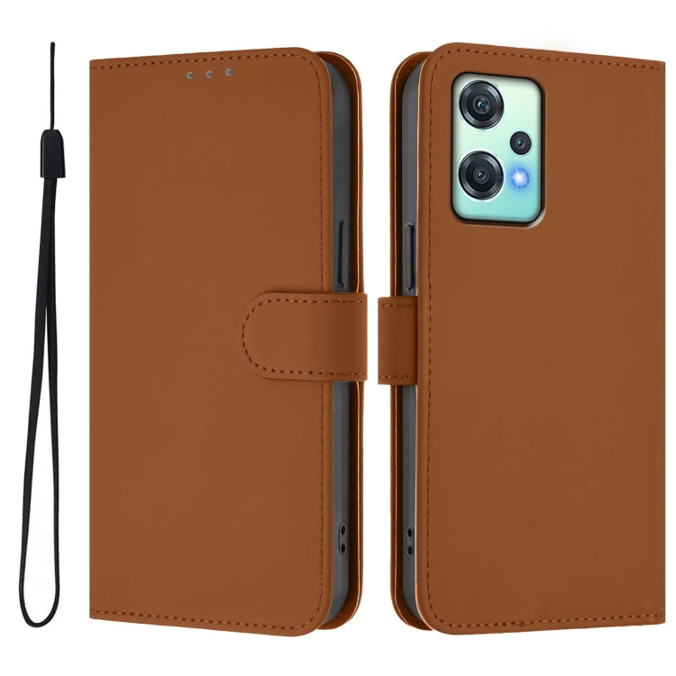 Funda Cuero Textura Piel para OnePlus Nord CE 2 Lite 5G con Cordón (Marrón)