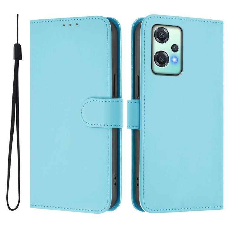Funda de Cuero para OnePlus Nord Ce 2 Lite 5G con Textura de Piel y Cordón (Azul Cielo)