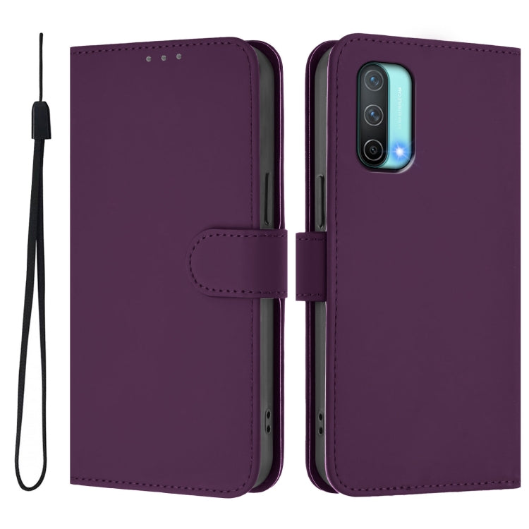 Funda de Cuero Textura Piel para OnePlus Nord Ce 5G con Cordón (Violeta)