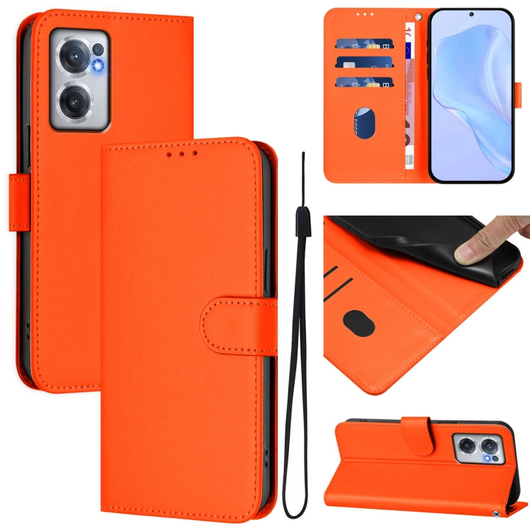 Funda de Piel Sintética con Cordón para OnePlus Nord Ce 2 5G (Naranja)