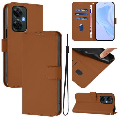 Funda de Cuero Textura Piel para OnePlus Nord CE 3 Lite 5G con Cordón (Marrón)