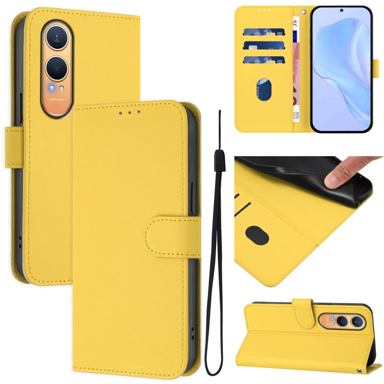 Funda de Cuero con Cordón para OnePlus Nord CE4 Lite 5G con Tacto de Piel (Amarillo Limón)
