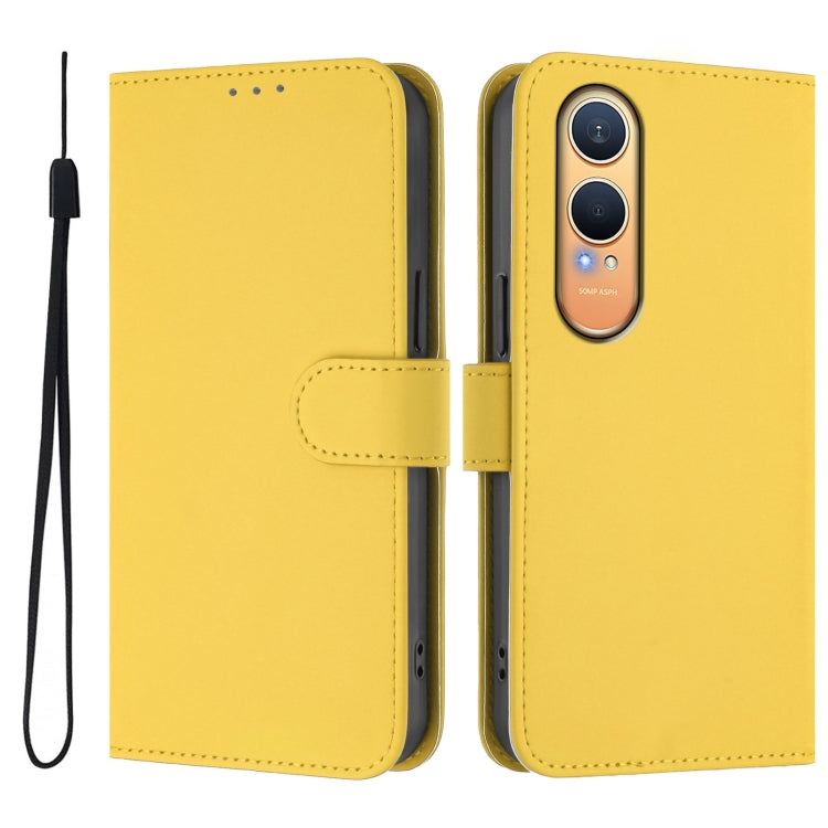 Funda de Cuero con Cordón para OnePlus Nord CE4 Lite 5G con Tacto de Piel (Amarillo Limón)