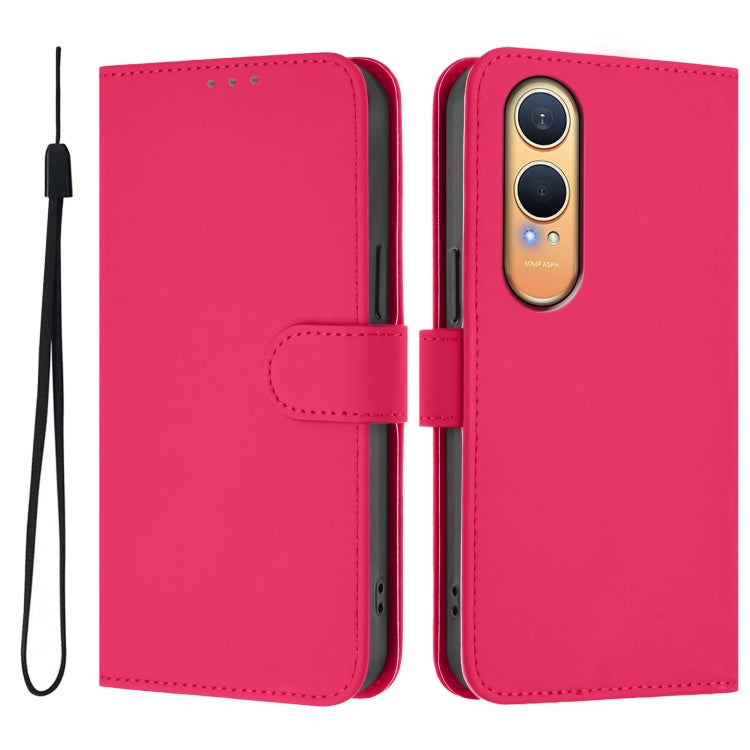 Funda de Cuero con Cordón para OnePlus Nord CE4 Lite 5G (Rosa y Rojo)