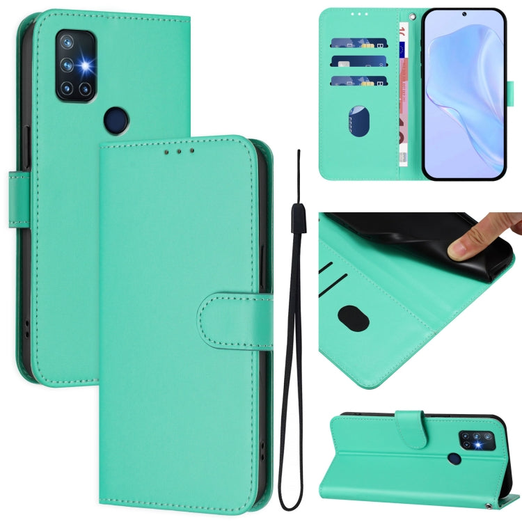 Funda de Piel Sintética con Cordón para OnePlus Nord N10 5G con Tacto de Piel (Verde)