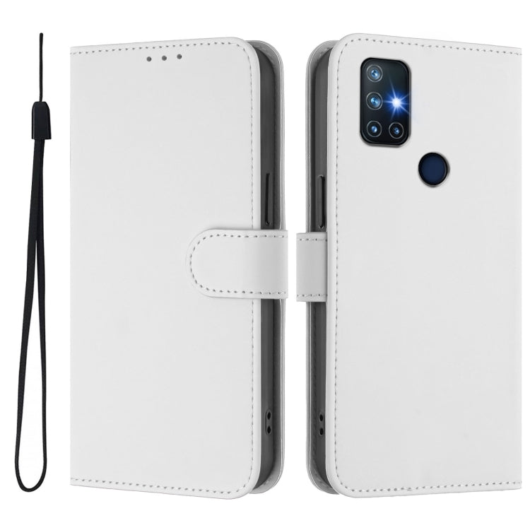 Funda de Piel Sintética con Cordón para OnePlus Nord N10 5G con Tacto de Piel (Blanco)