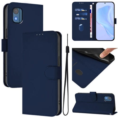 Funda de Piel con Cordón para Teléfono Nokia C02 (Azul Marino)