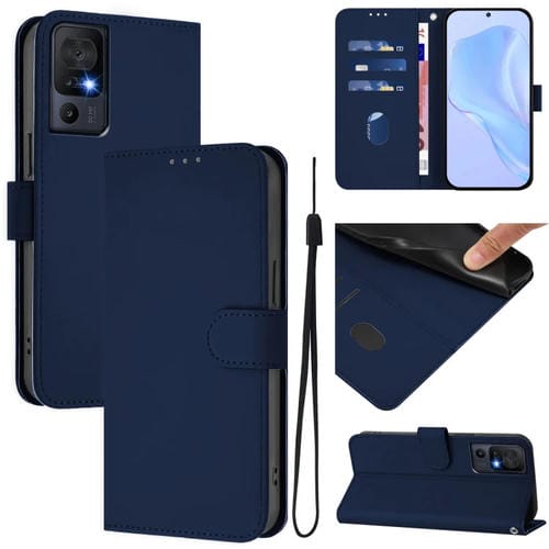 Funda de Piel para Teléfono TCL 40 Se con Textura Liso y Cordón (Azul Marino)