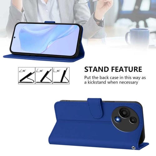 Funda de cuero con textura de piel y cordón para TCL 605/60 SE (azul oscuro)