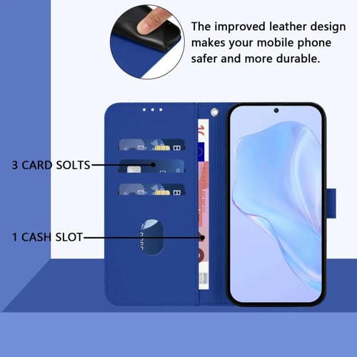 Funda de cuero con textura de piel y cordón para TCL 605/60 SE (azul oscuro)