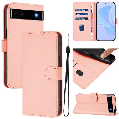 Funda de Piel Sintética con Cordón para Google Pixel 6A (Rosa)