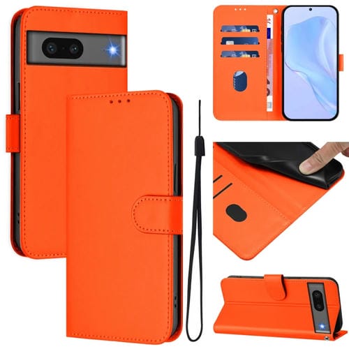 Funda de Cuero con Cordón para Google Pixel 7 (Naranja) Diseño de Piel Liso y Tacto Agradable