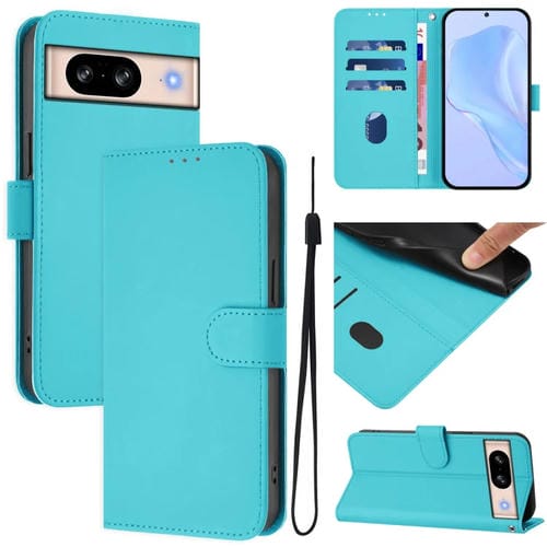 Funda de Cuero con Cordón para Google Pixel 8 (Azul Lago) Diseño Piel Liso Tacto Agradable