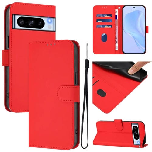 Funda de Cuero con Cordón para Google Pixel 8 Pro (Rojo) Diseño Piel Liso y Tacto Agradable