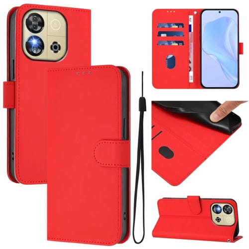 Funda de Piel Sintética con Cordón para Teléfono Oukitel C57S (Rojo)