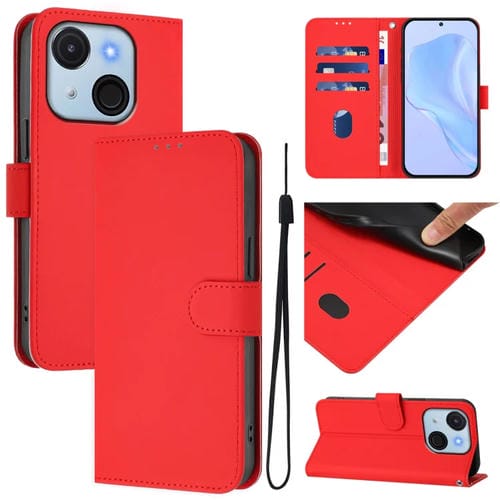 Funda de Piel Sintética con Cordón para Teléfono Itel A50C (Rojo)