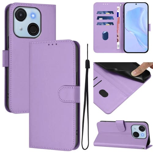 Funda Piel Sintética con Cordón para Teléfono Itel A50C (Morado Lavanda)