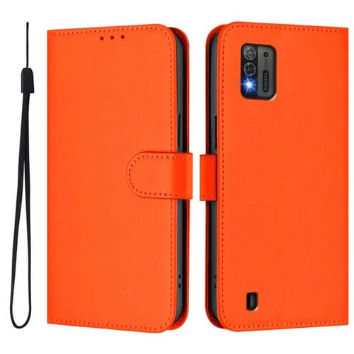 Funda de cuero con textura de piel y cordón para ZTE Blade A52 Lite (naranja)