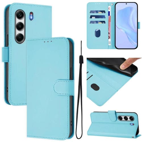 Funda de Piel para Tecno Camon 40 4G con Textura Lisa y Cordón (Azul Cielo)