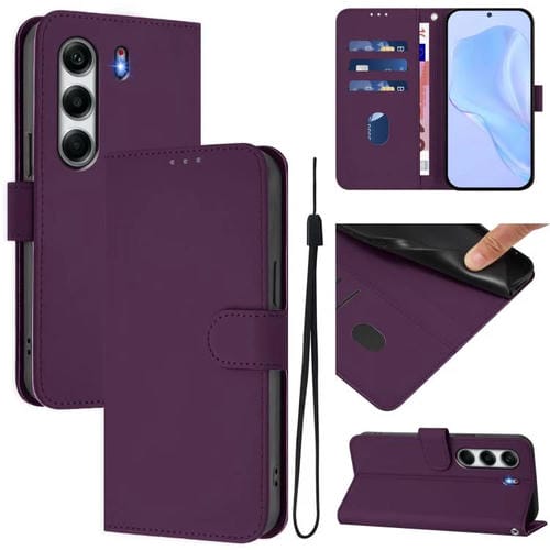Funda de Piel para Tecno Camon 40 Pro 4G con Textura Lisa y Cordón (Violeta)