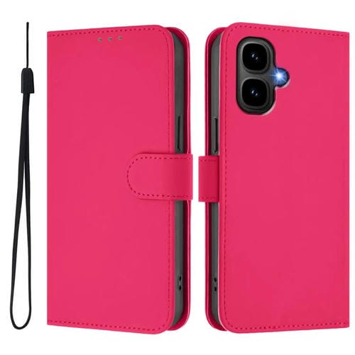 Funda de piel con textura de color liso y cordón para Tecno Pop 10 (rosa rojo)