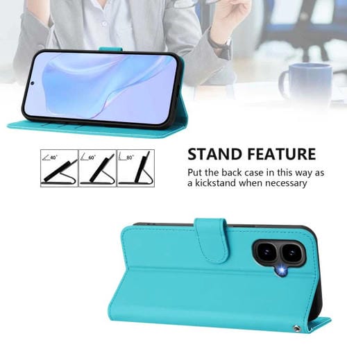Funda de piel con cordón para Tecno Pop 10, color liso y tacto suave (azul lago)
