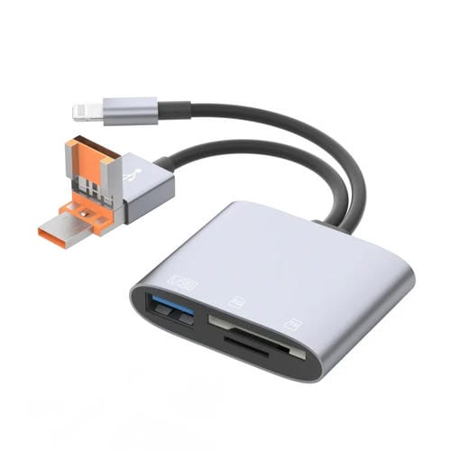 Adaptador Lector de Tarjetas Nk-3041Tl Pro USB-C 8 Pines USB a USB TF SD (Gris Plateado)