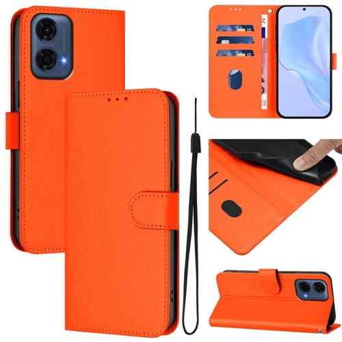 Funda Piel Sintética con Cordón para Motorola Moto G24 Power 4G (Negro) Diseño Indio (Naranja)