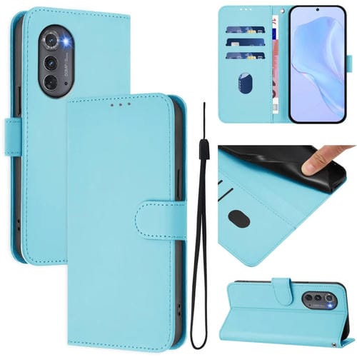 Funda de Piel Sintética con Cordón para Motorola Edge 2022 (Azul Cielo)