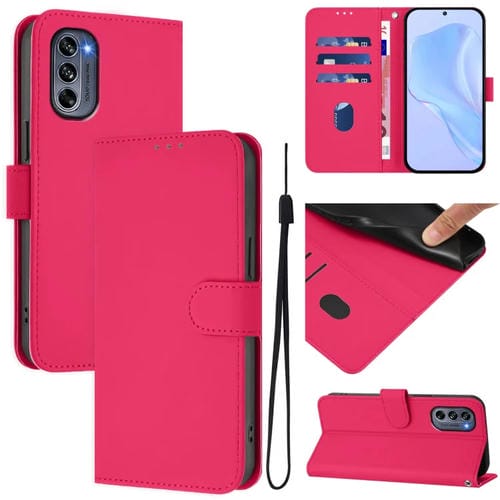 Funda de Cuero con Cordón para Motorola Moto G62 5G con Tacto de Piel (Rosa y Rojo)