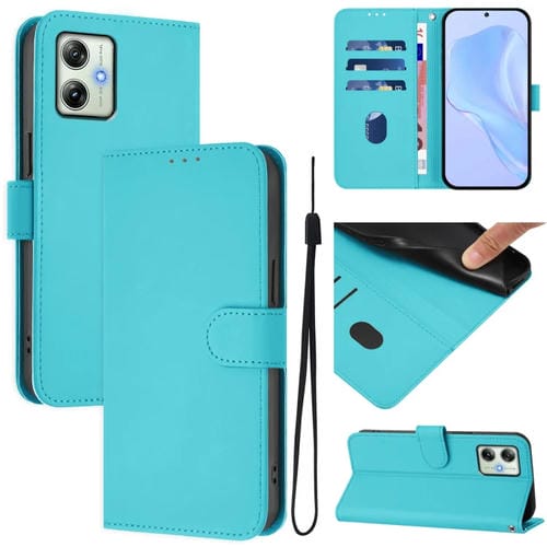 Funda de Piel Sintética con Cordón para Motorola Moto G64 con Tacto de Piel (Azul Lago)