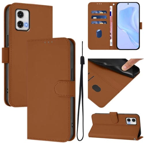 Funda de Piel Sintética con Cordón para Motorola Moto G73 5G (Marrón)