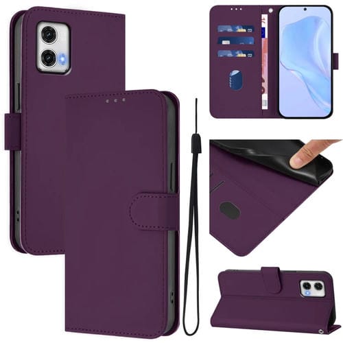 Funda de Piel Sintética con Cordón para Motorola Moto G73 5G (Violeta)