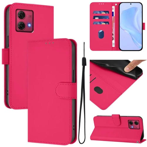 Funda de Piel Sintética con Cordón para Motorola Moto G84 5G (Rosa y Rojo)