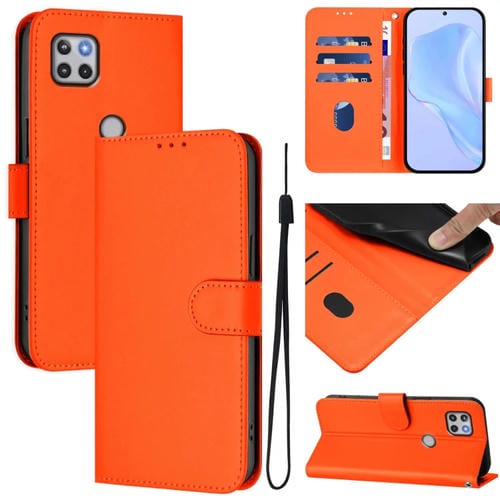 Funda de Piel con Textura para Motorola One 5G Ace con Cordón (Naranja)