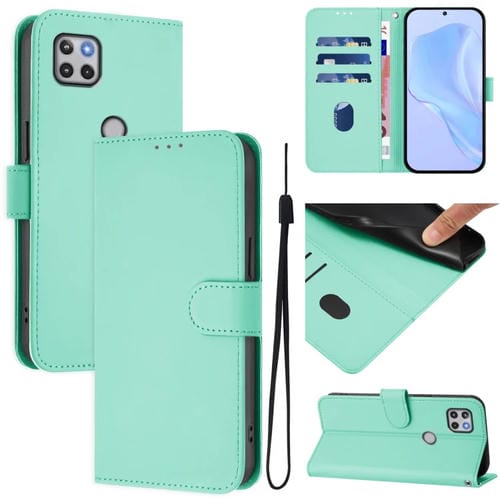 Funda de Piel Sintética con Cordón para Motorola One 5G Ace (Verde Menta)