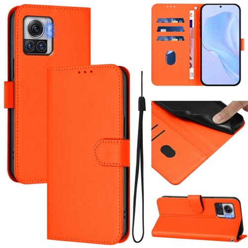Funda de Piel Sintética con Cordón para Motorola Moto X30 Pro 5G (Naranja)